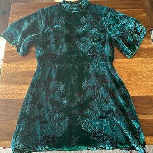 Anthropologie Short-Sleeve Mock-Neck Velvet Mini Dress